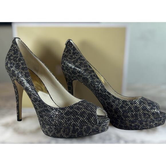Michael Kors York Platform Size 11 Women’s Cheetah Brown Black Gold Glitter - Picture 1 of 8